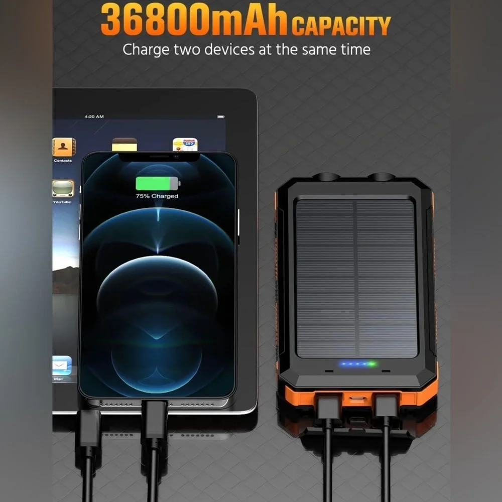 Solar Charger Power Bank Portable Charger Fast Charger All Cell Phones Orange